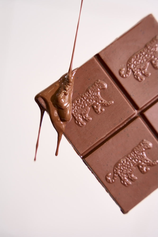 Chocolate bar with melted coffee chocolate on it