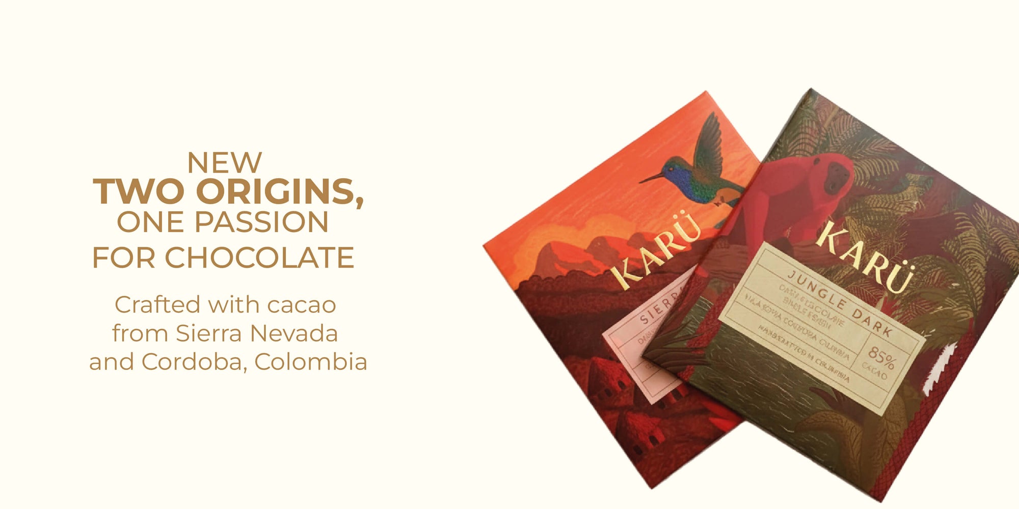 Two  new chocolate flavor packaging boxes with 'Karu' branding on a white background